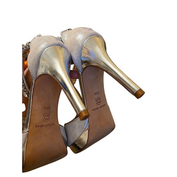 Antonio Melani Silver Glitter Rhinestone T-Strap Heels With Zipper Back Closure - Picture 14 of 16